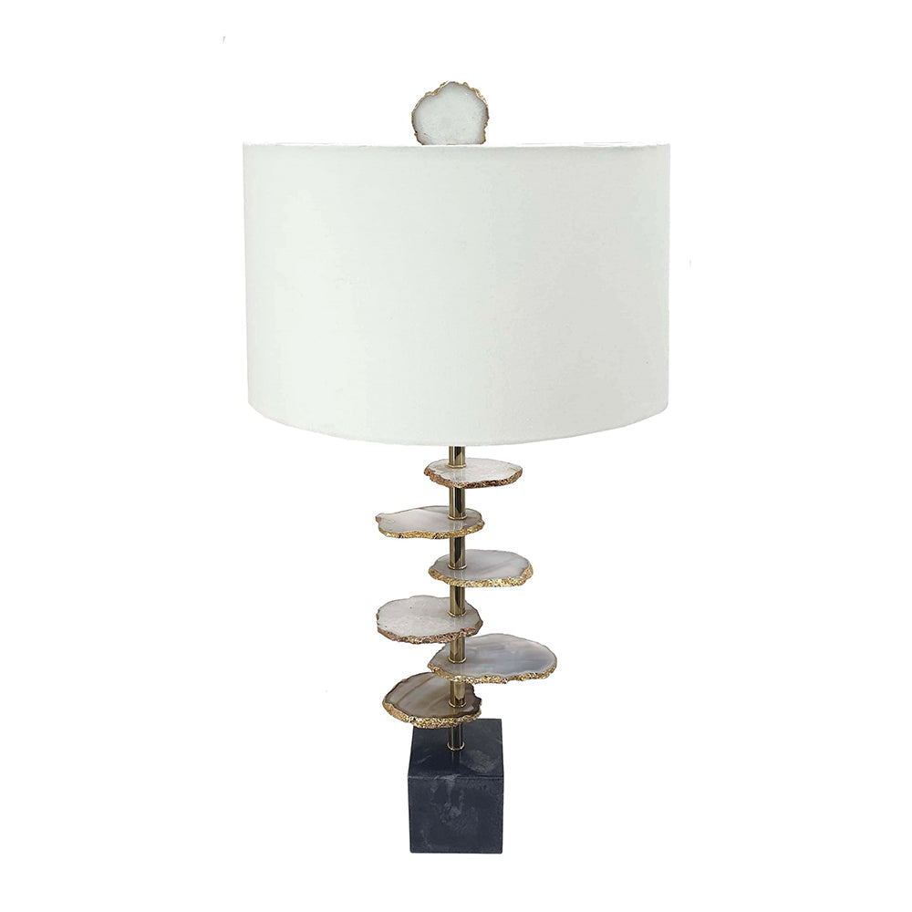 A&B Home 15" x 30" Bundle of 10 Black Marble Base and Smoke Agate Slice Table Lamp With Drum Shade