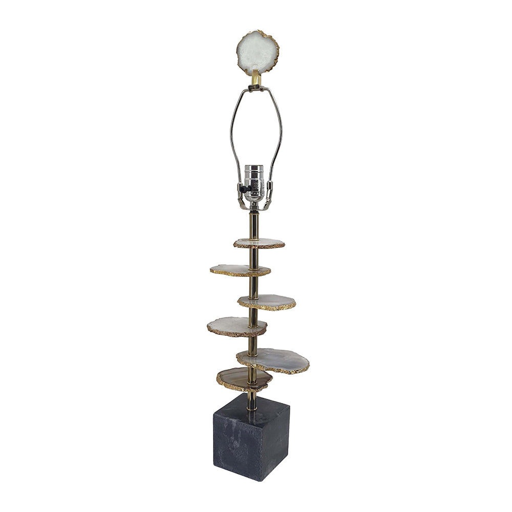 A&B Home 15" x 30" Bundle of 10 Black Marble Base and Smoke Agate Slice Table Lamp With Drum Shade