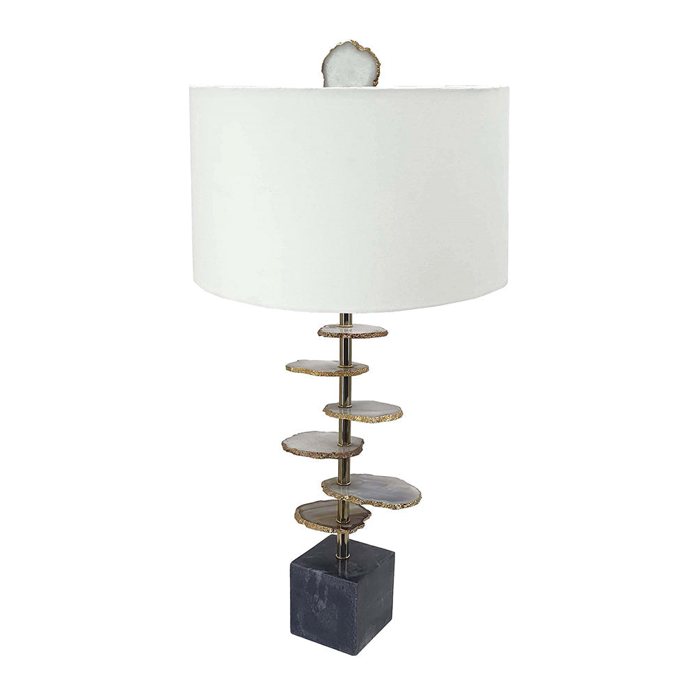 A&B Home 15" x 30" Bundle of 10 Black Marble Base and Smoke Agate Slice Table Lamp With Drum Shade