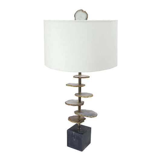 A&B Home 15" x 30" Bundle of 10 Black Marble Base and Smoke Agate Slice Table Lamp With Drum Shade