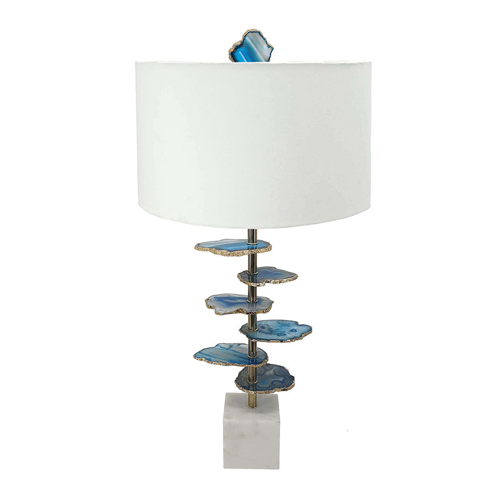 A&B Home 15" x 30" Bundle of 10 White Marble Base and Blue and White Agate Slice Table Lamp With Drum Shade