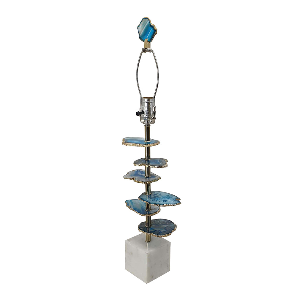 A&B Home 15" x 30" Bundle of 10 White Marble Base and Blue and White Agate Slice Table Lamp With Drum Shade