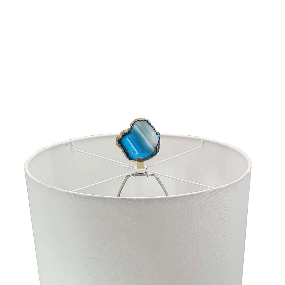 A&B Home 15" x 30" Bundle of 10 White Marble Base and Blue and White Agate Slice Table Lamp With Drum Shade
