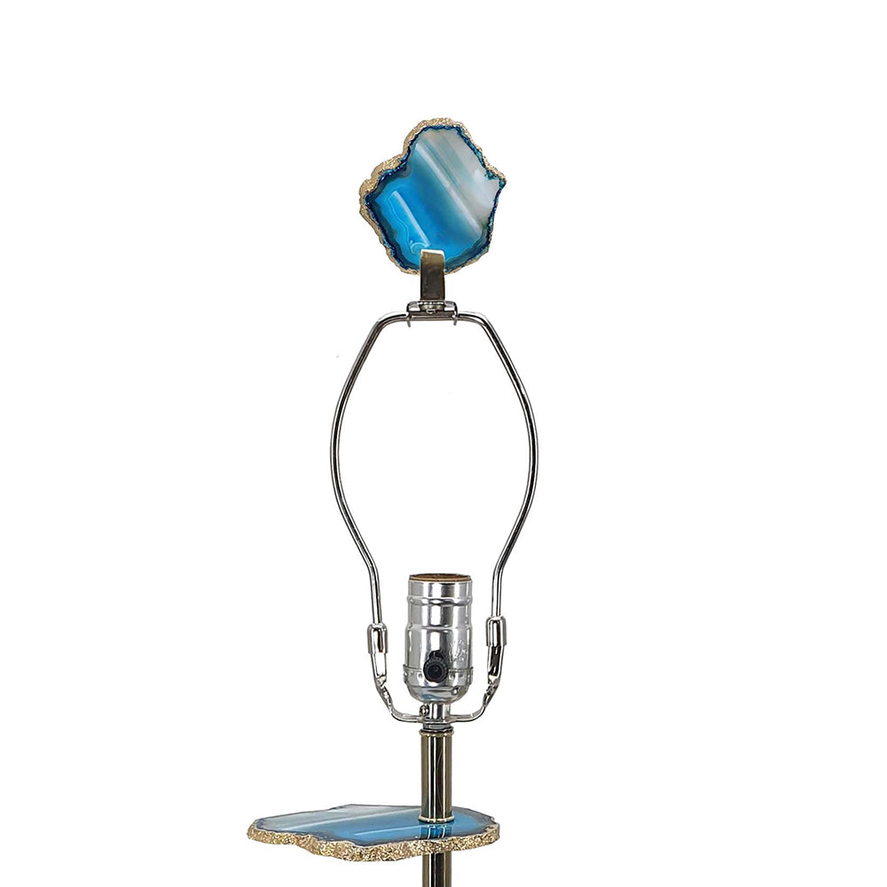 A&B Home 15" x 30" Bundle of 10 White Marble Base and Blue and White Agate Slice Table Lamp With Drum Shade