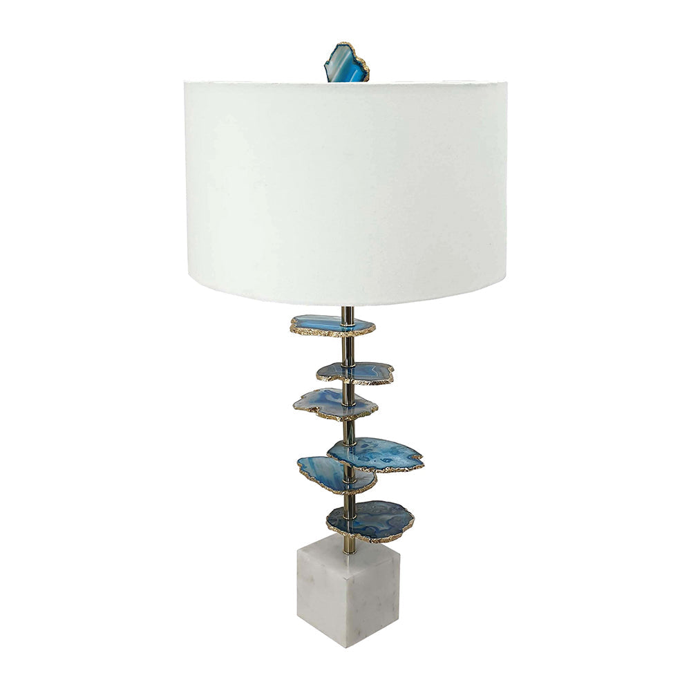 A&B Home 15" x 30" Bundle of 10 White Marble Base and Blue and White Agate Slice Table Lamp With Drum Shade
