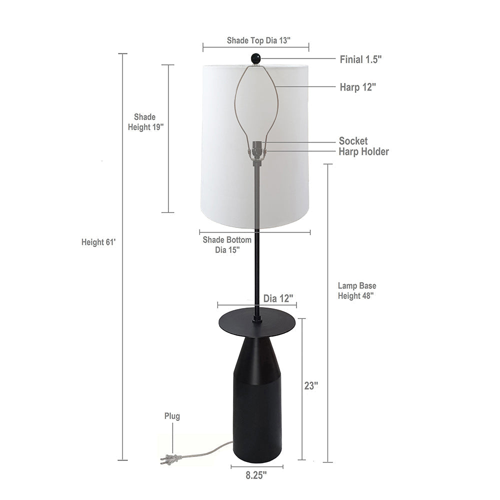 A&B Home 15" x 61" Bundle of 9 Black and White Bullet Shape Floor Lamp