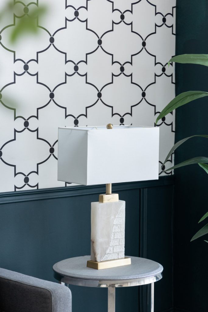 A&B Home 16" x 23" Bundle of 8 Rectangular White Fabric Shade With Alabaster Frame and Gold Accent Table Lamp