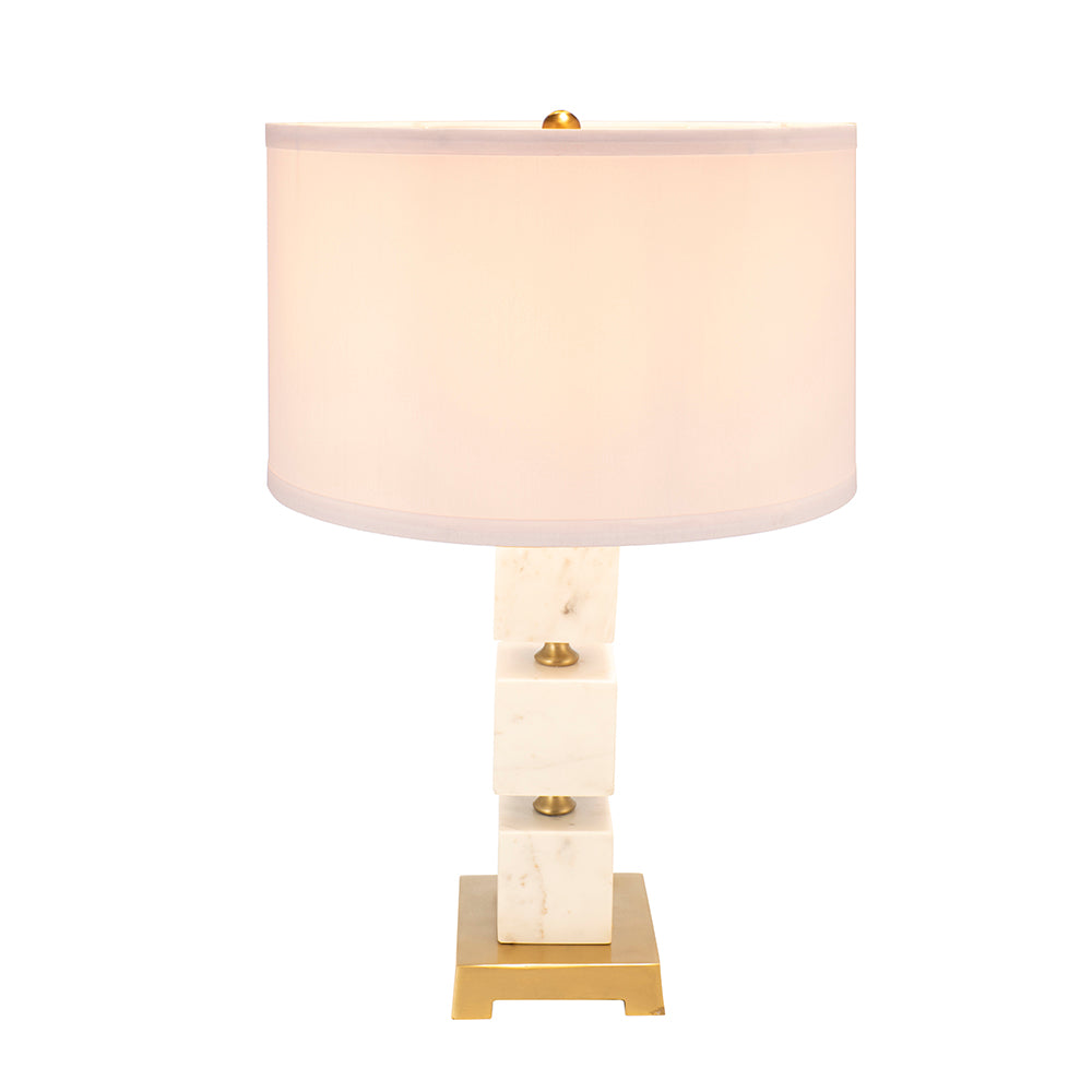A&B Home 16" x 27" Bundle of 11 White Marble Cube Table Lamp with Gold Base and Body