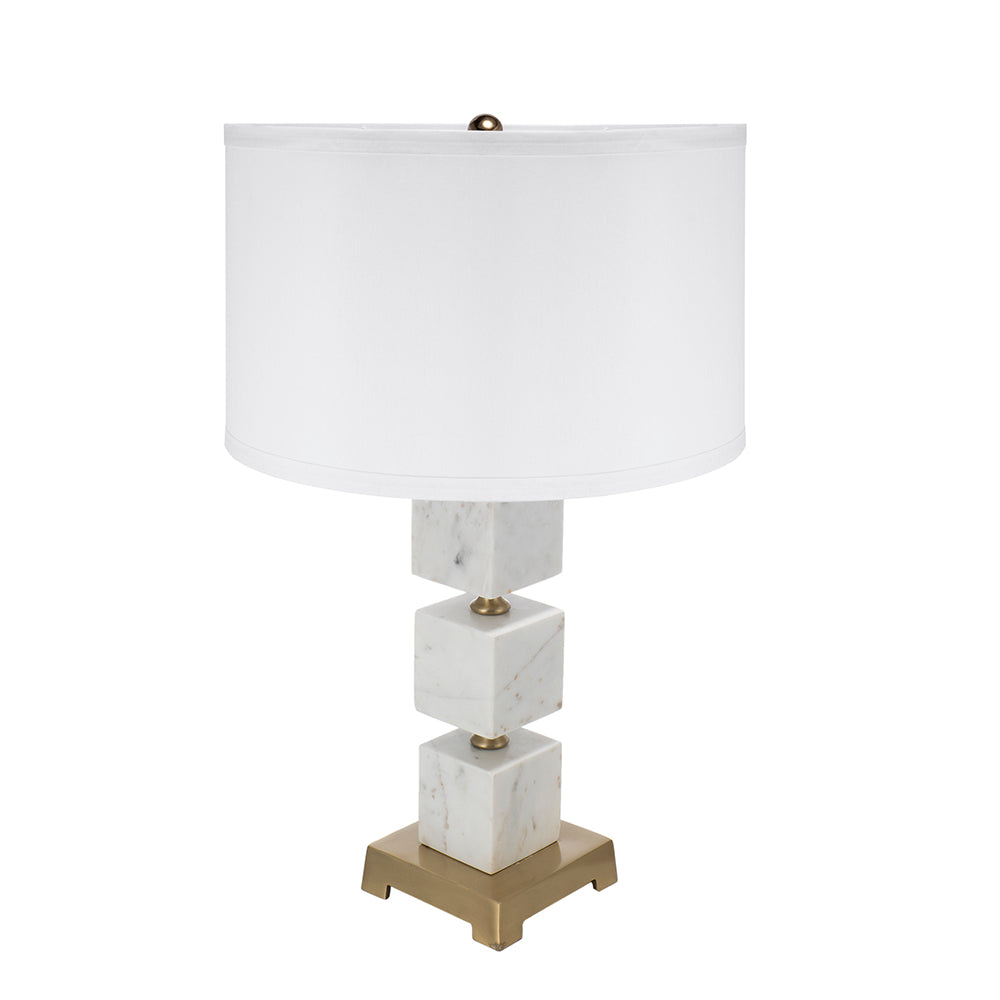 A&B Home 16" x 27" Bundle of 11 White Marble Cube Table Lamp with Gold Base and Body