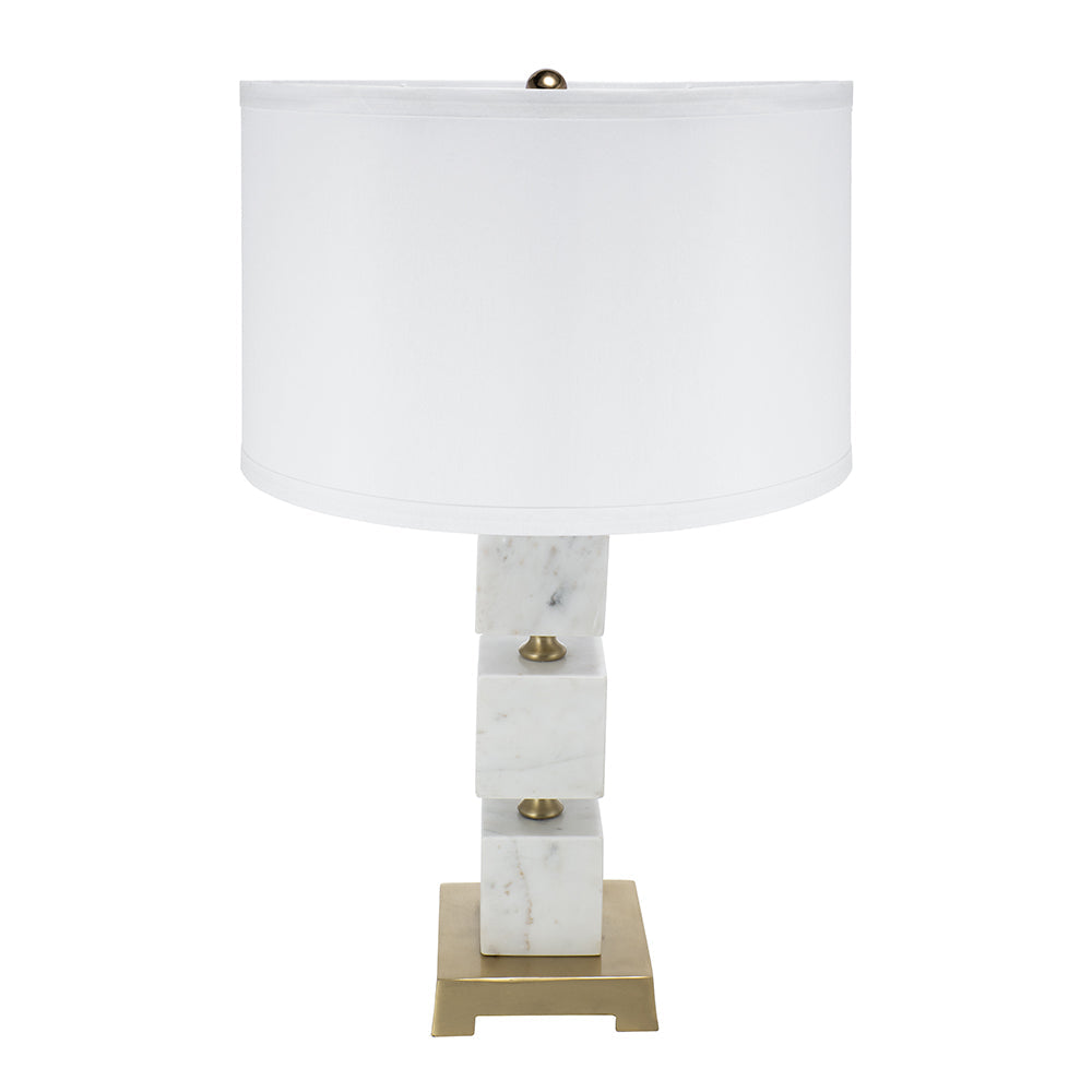 A&B Home 16" x 27" Bundle of 11 White Marble Cube Table Lamp with Gold Base and Body