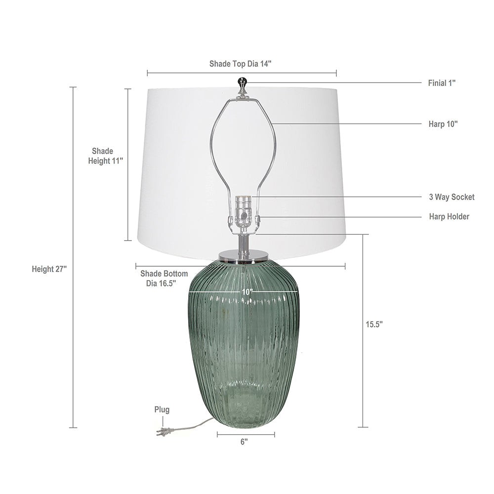 A&B Home 16" x 27" Bundle of 16 Round Glass Gray Table Lamp With White Tapered Drum Shade