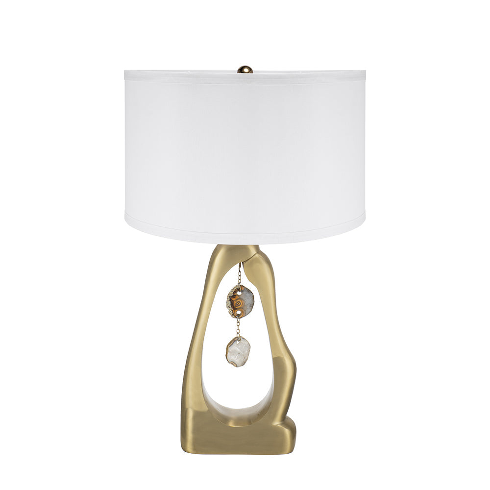 A&B Home 16" x 28" Bundle of 10 Gold Geode-Shaped With Two Hanging Agate Accent Table Lamp with White Drum Shade