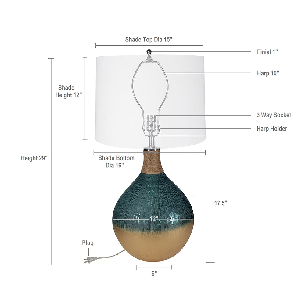 A&B Home 16" x 29" Bundle of 15 Blue and Brown Round Table Lamp With White Tapered Drum Shade