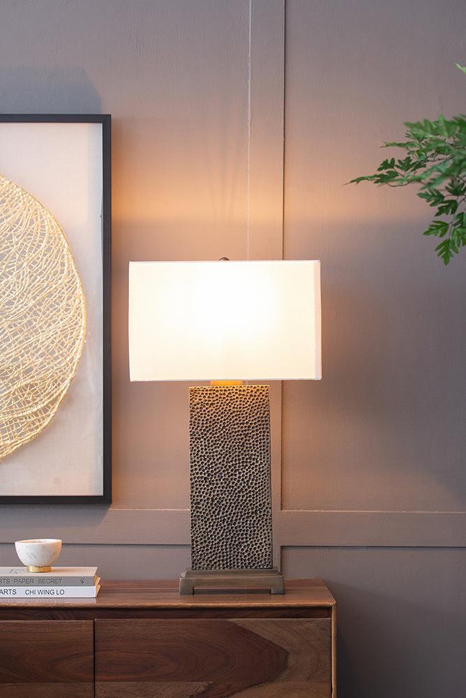 A&B Home 16" x 29" Bundle of 9 Rectangular White Shade With Vintage Gold Textured Frame Table Lamp