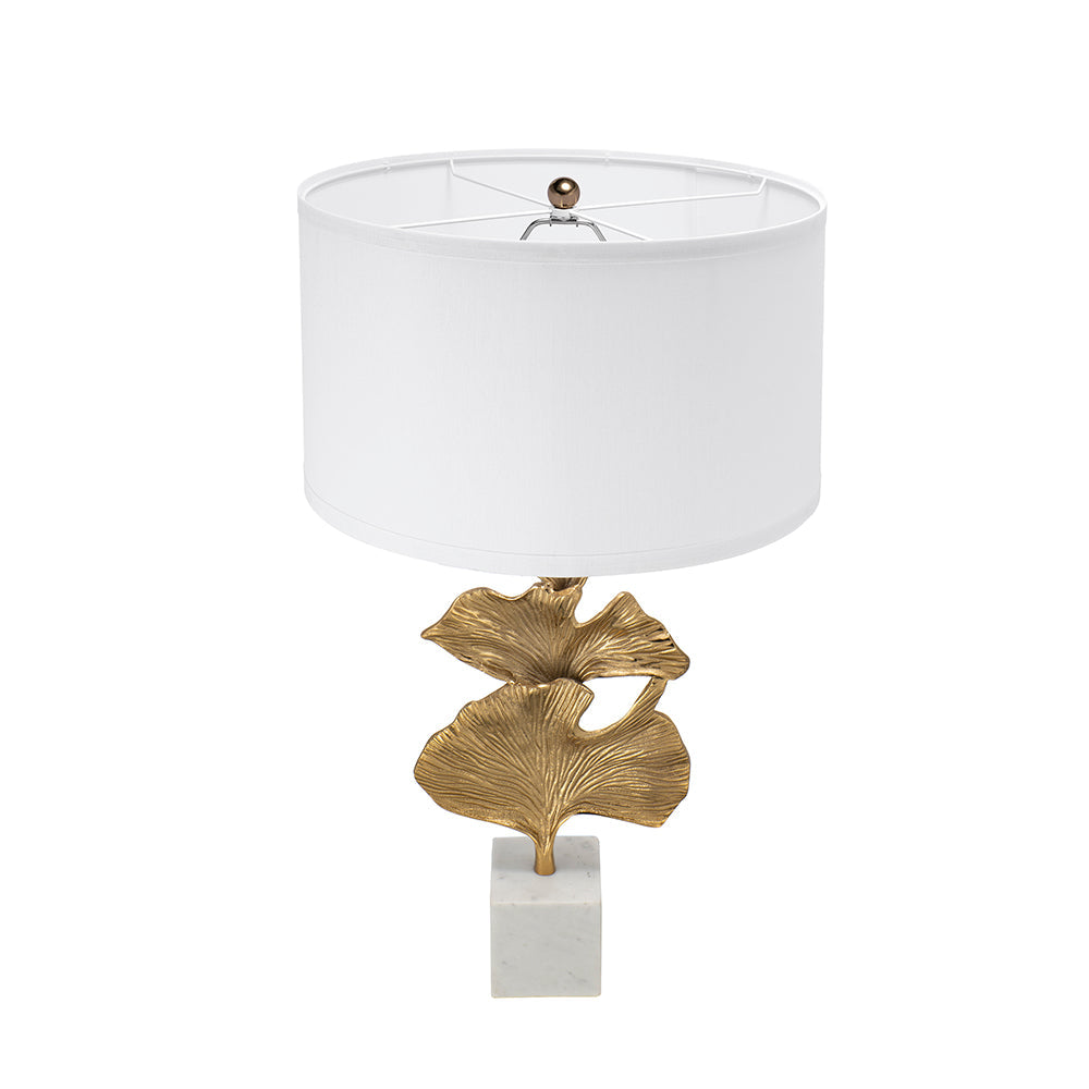 A&B Home 17" x 30" Bundle of 10 Gold Ginkgo Leaf Table Lamp with Marble Base and White Drum Shade