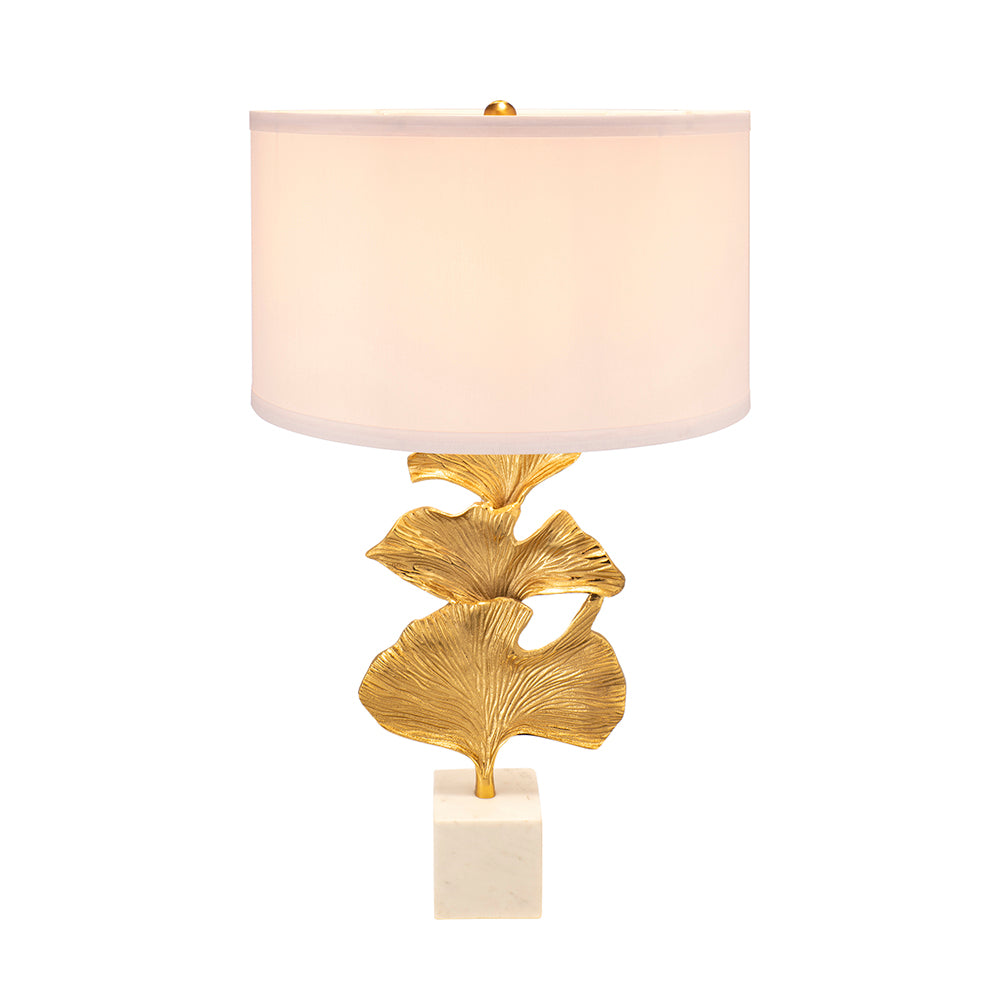 A&B Home 17" x 30" Bundle of 10 Gold Ginkgo Leaf Table Lamp with Marble Base and White Drum Shade