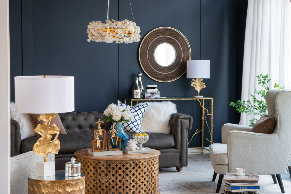 A&B Home 17" x 30" Bundle of 10 Gold Ginkgo Leaf Table Lamp with Marble Base and White Drum Shade