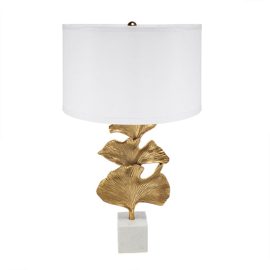 A&B Home 17" x 30" Bundle of 10 Gold Ginkgo Leaf Table Lamp with Marble Base and White Drum Shade