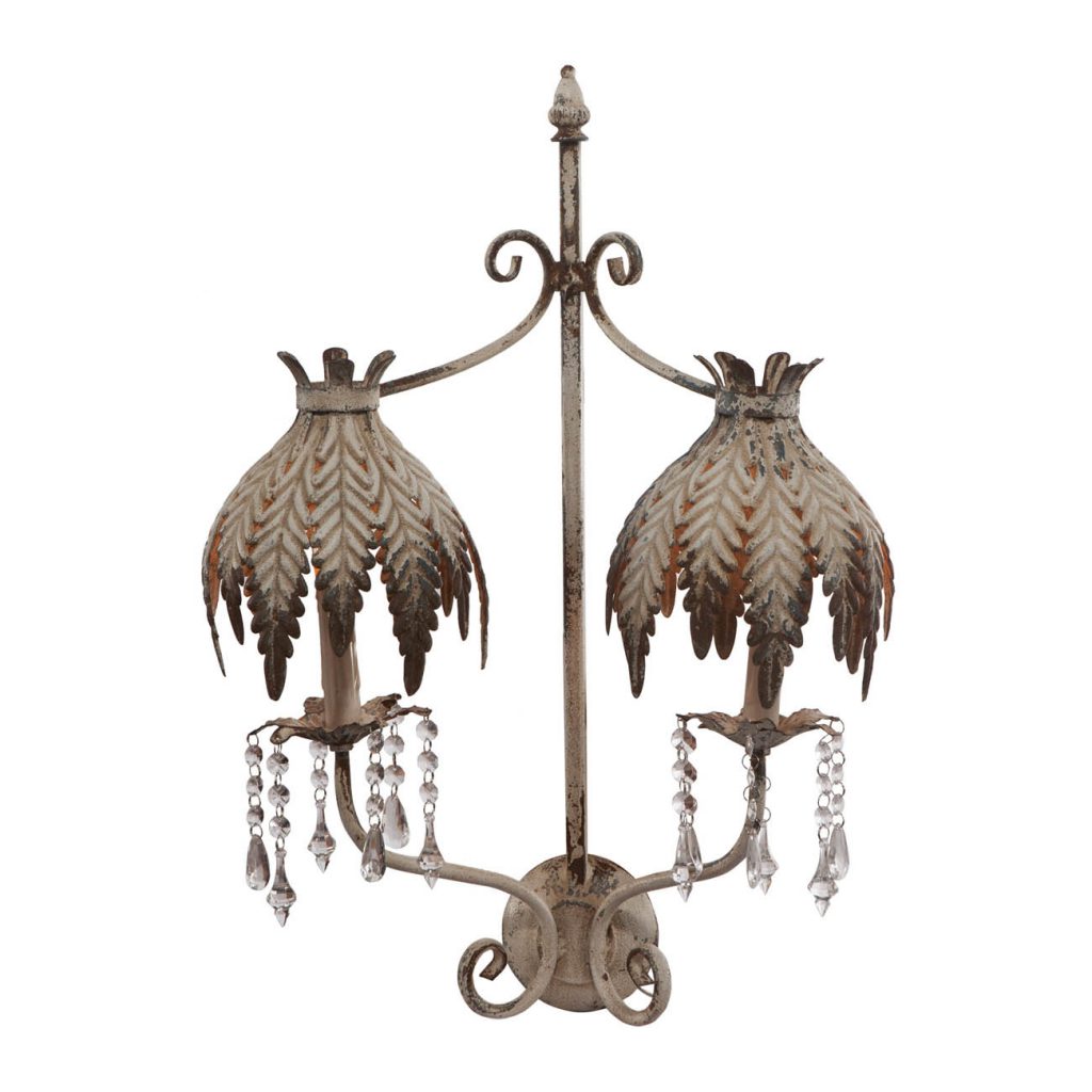 A&B Home 18" x 25" Bundle of 15 Distressed White With Crystal Accent Two-Armed Wall Light