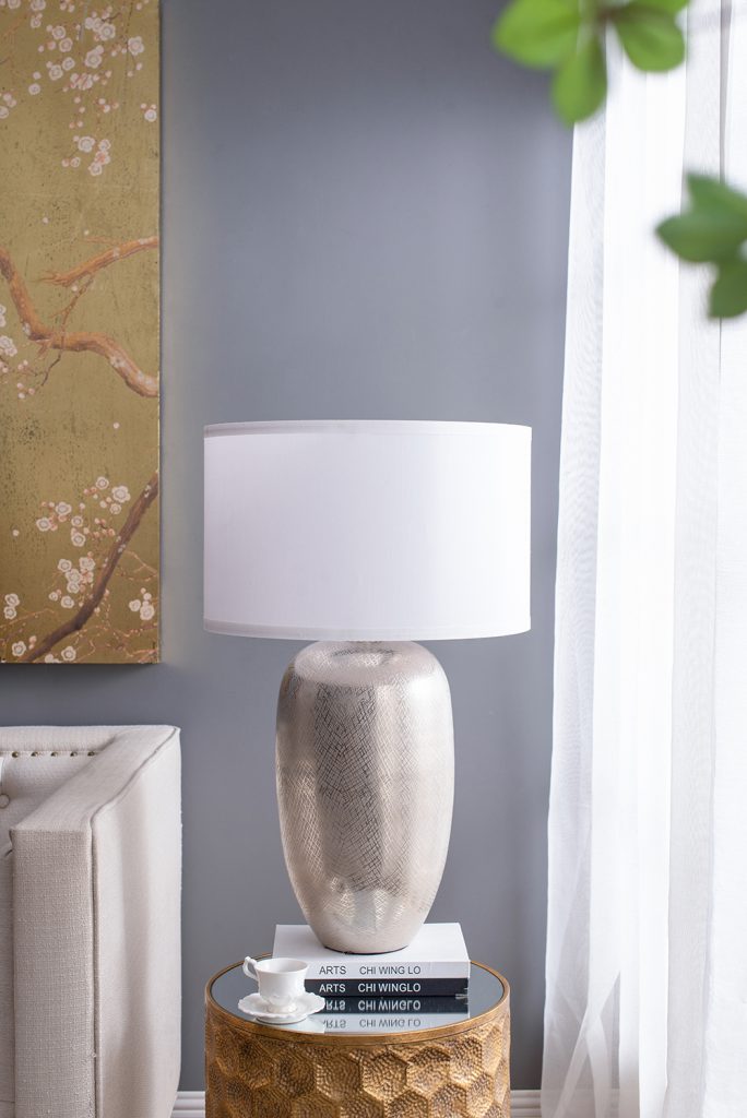 A&B Home 18" x 30" Bundle of Round 8 Silver Base Table Lamp With White Drum-Shaped Shade