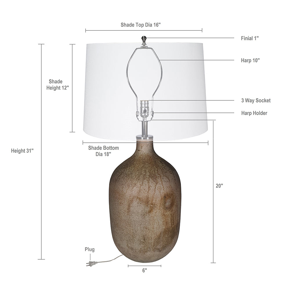 A&B Home 18" x 32" Bundle of 12 Brown Round Table Lamp With White Tapered Drum Shade