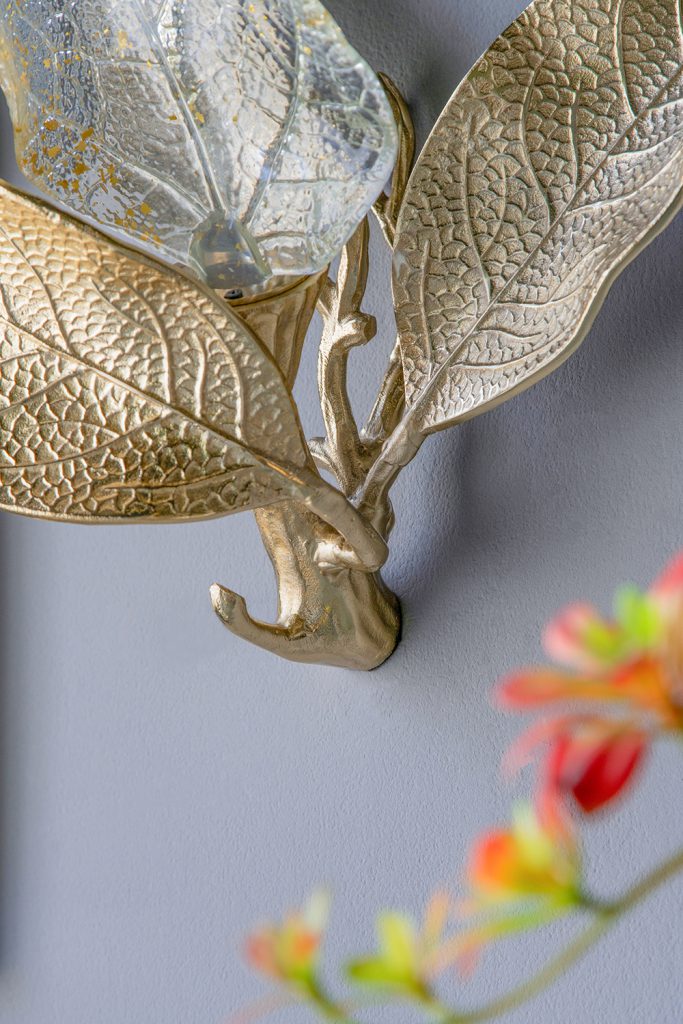 A&B Home 19" x 11" Gold and White Three-Delicate Leaves Design Table Lamp