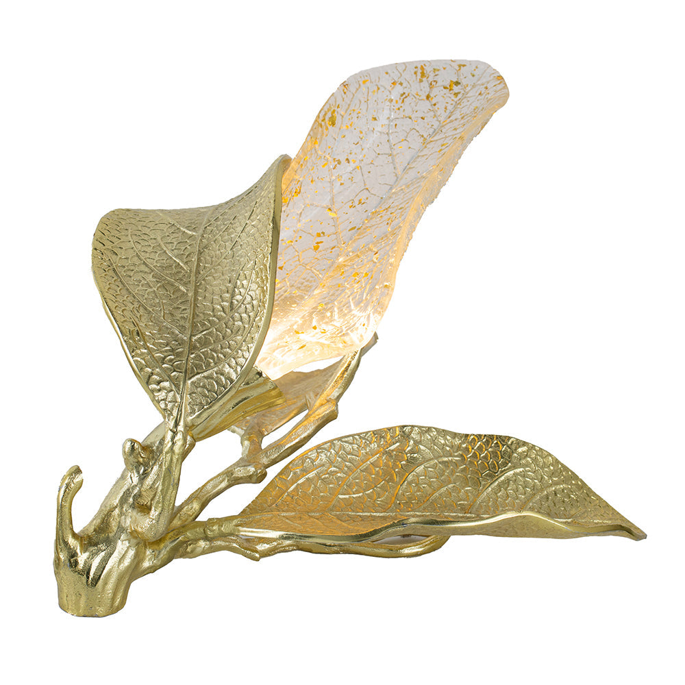 A&B Home 19" x 11" Gold and White Three-Delicate Leaves Design Table Lamp
