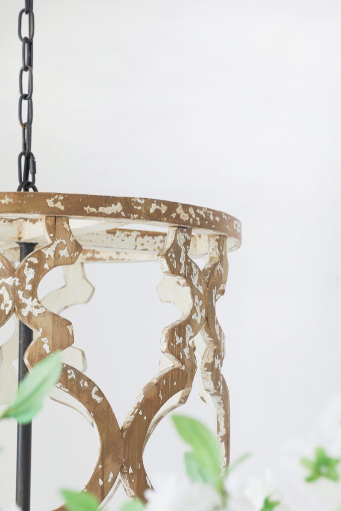 A&B Home 19" x 23" 3-Light Whitewash Wooden Chandelier With Black Metal Fixture