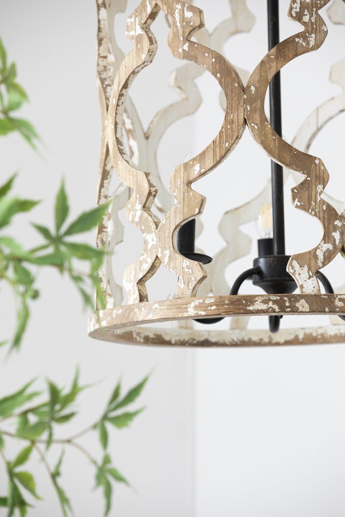 A&B Home 19" x 23" 3-Light Whitewash Wooden Chandelier With Black Metal Fixture