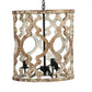 A&B Home 19" x 23" 3-Light Whitewash Wooden Chandelier With Black Metal Fixture