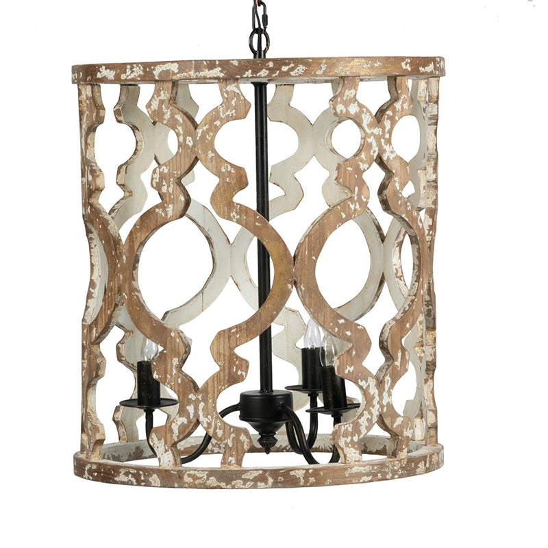 A&B Home 19" x 23" 3-Light Whitewash Wooden Chandelier With Black Metal Fixture