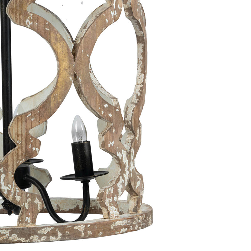A&B Home 19" x 23" 3-Light Whitewash Wooden Chandelier With Black Metal Fixture