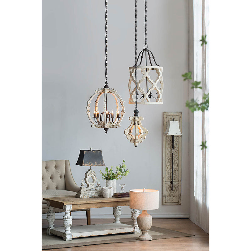A&B Home 19" x 23" 3-Light Whitewash Wooden Chandelier With Black Metal Fixture
