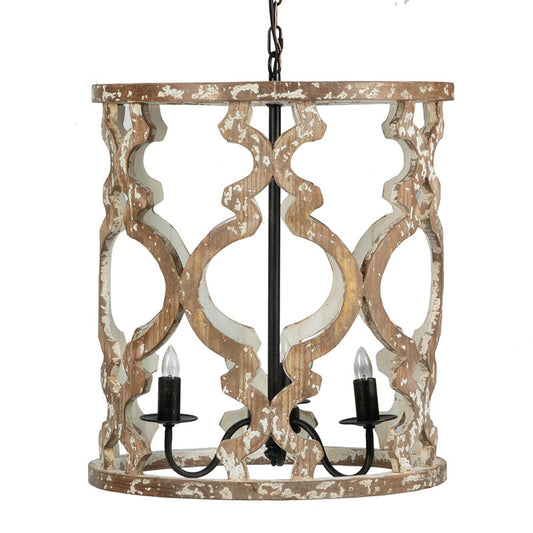 A&B Home 19" x 23" 3-Light Whitewash Wooden Chandelier With Black Metal Fixture