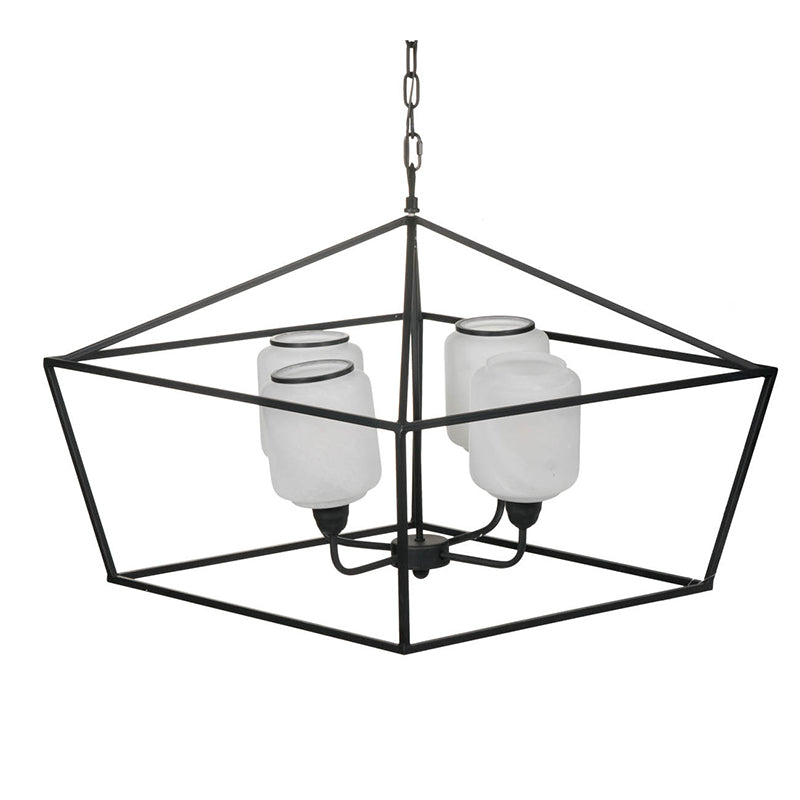 A&B Home 26" x 22" 4-Light Geometric Shape Black Metal Frame and Opaque Glass Chandelier