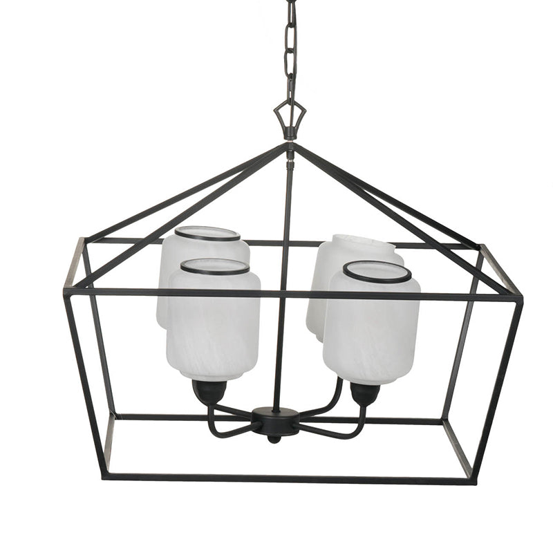 A&B Home 26" x 22" 4-Light Geometric Shape Black Metal Frame and Opaque Glass Chandelier