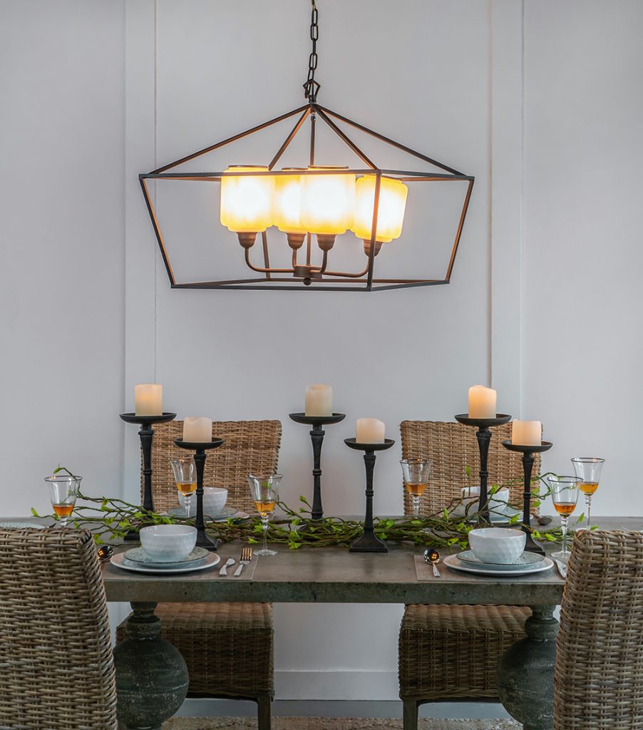 A&B Home 26" x 22" 4-Light Geometric Shape Black Metal Frame and Opaque Glass Chandelier