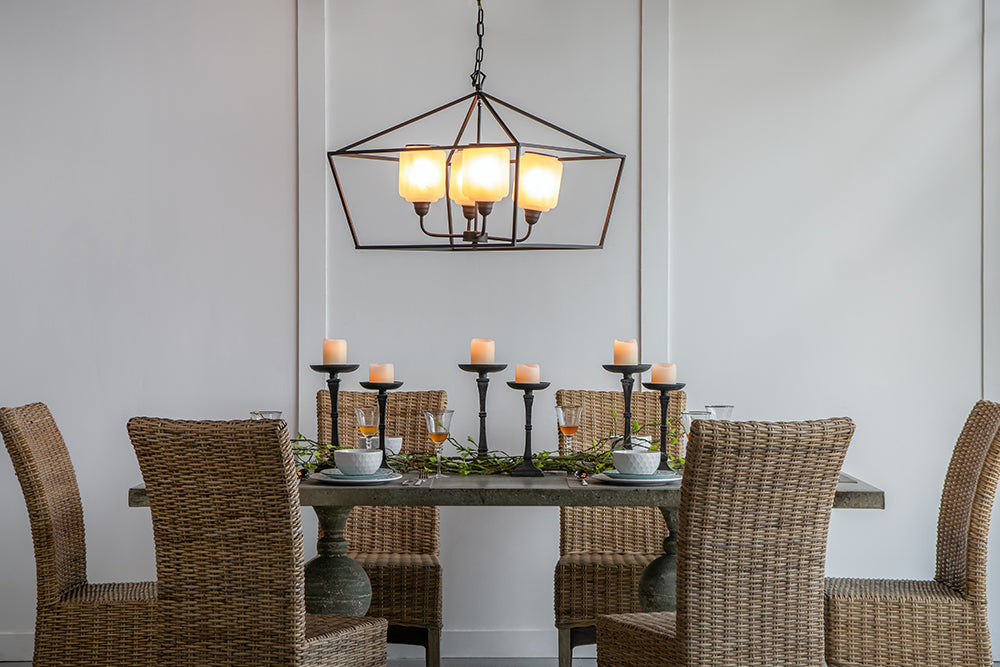 A&B Home 26" x 22" 4-Light Geometric Shape Black Metal Frame and Opaque Glass Chandelier