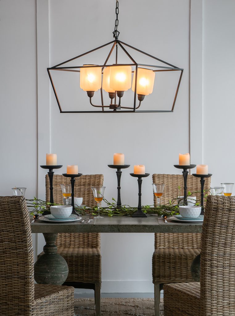 A&B Home 26" x 22" 4-Light Geometric Shape Black Metal Frame and Opaque Glass Chandelier