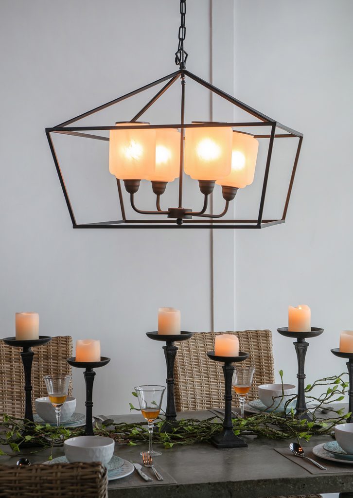 A&B Home 26" x 22" 4-Light Geometric Shape Black Metal Frame and Opaque Glass Chandelier