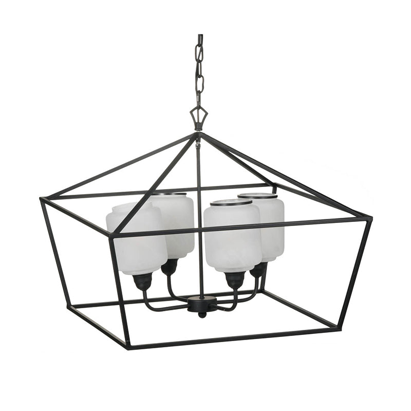 A&B Home 26" x 22" 4-Light Geometric Shape Black Metal Frame and Opaque Glass Chandelier