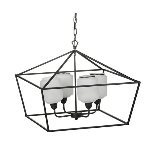 A&B Home 26" x 22" 4-Light Geometric Shape Black Metal Frame and Opaque Glass Chandelier