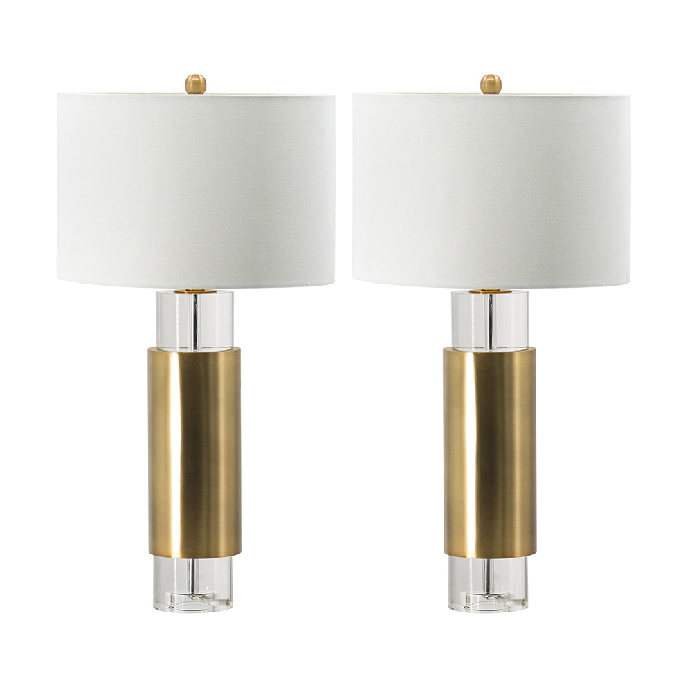 A&B Home 30" x 29" Bundle of 6 Set of Two Brass Tone Metal and Clear Crystal Table Lamp