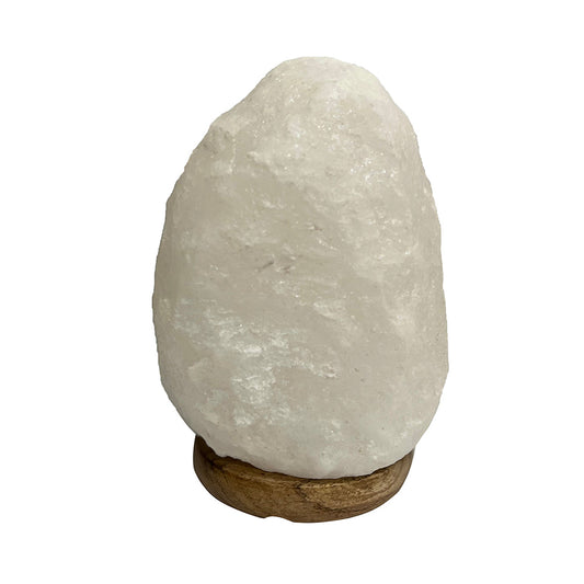 A&B Home 5" x 8" White Himalayan Salt and Wooden Base Table Lamp
