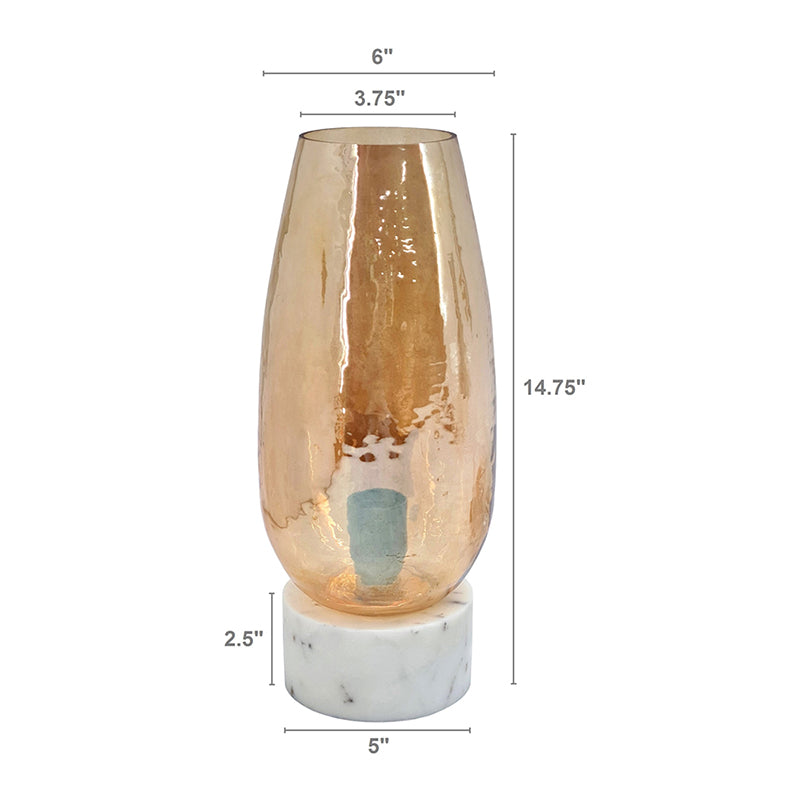 A&B Home 6" x 15" Bundle of 21 Curved Flute-Shaped Gold Luster Glass Table Lamp With White Marble Base