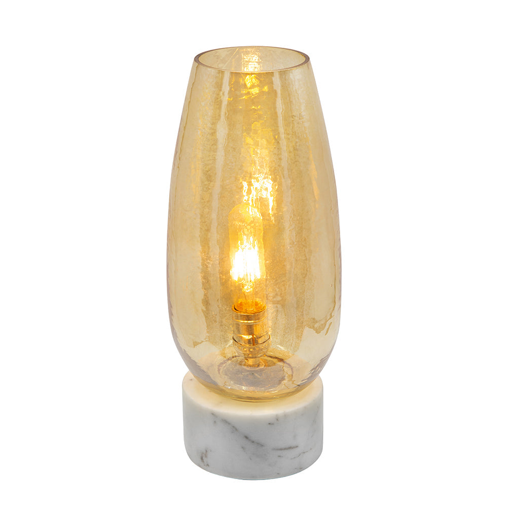 A&B Home 6" x 15" Bundle of 21 Curved Flute-Shaped Gold Luster Glass Table Lamp With White Marble Base