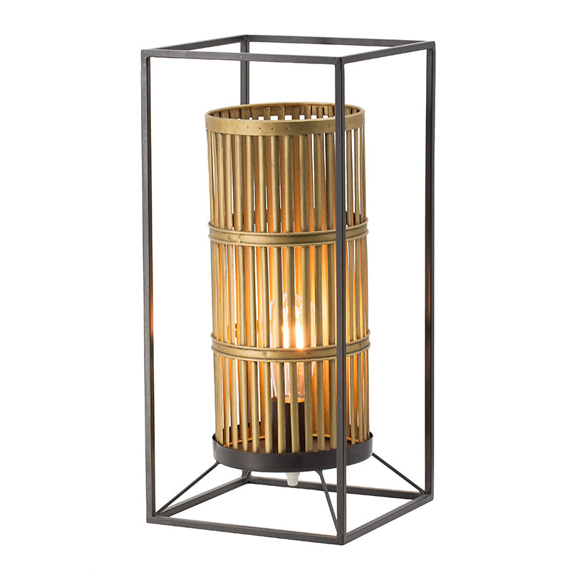 A&B Home 9" x 20" Brass Cylindrical Accent With Rectangular Black Metal Frame Table Lamp