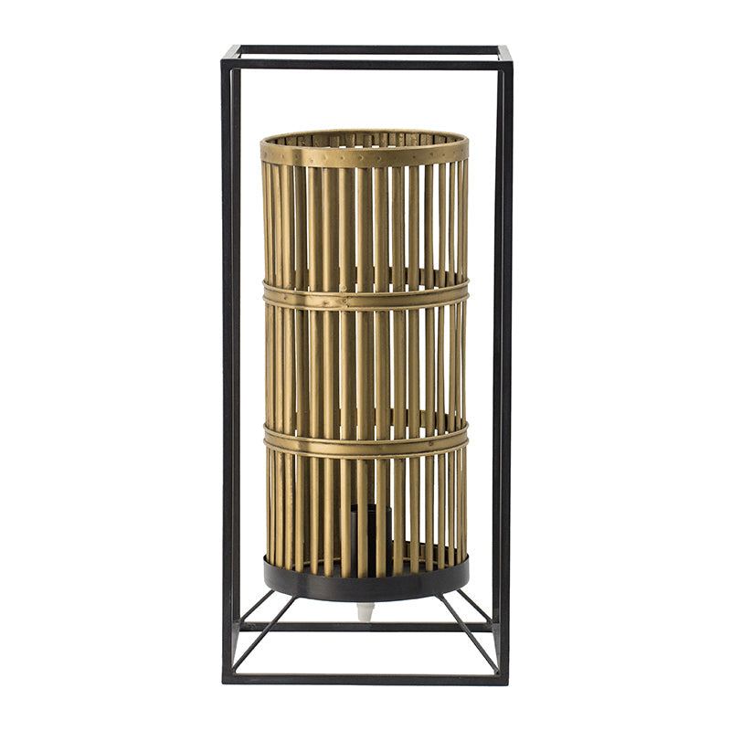 A&B Home 9" x 20" Brass Cylindrical Accent With Rectangular Black Metal Frame Table Lamp