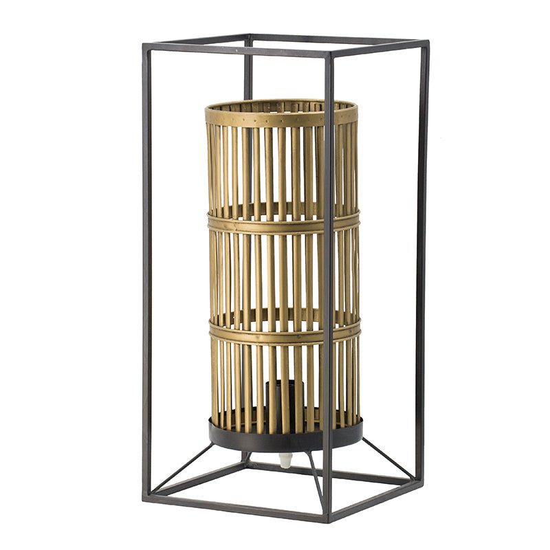 A&B Home 9" x 20" Brass Cylindrical Accent With Rectangular Black Metal Frame Table Lamp