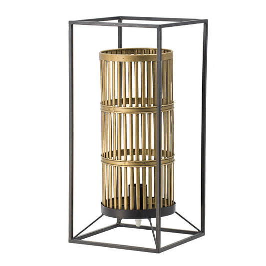 A&B Home 9" x 20" Brass Cylindrical Accent With Rectangular Black Metal Frame Table Lamp